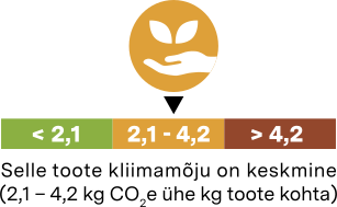 Selle toote kliimamõju on keskmine (2,1 - 4,2 kg CO2e ühe kg toote kohta)